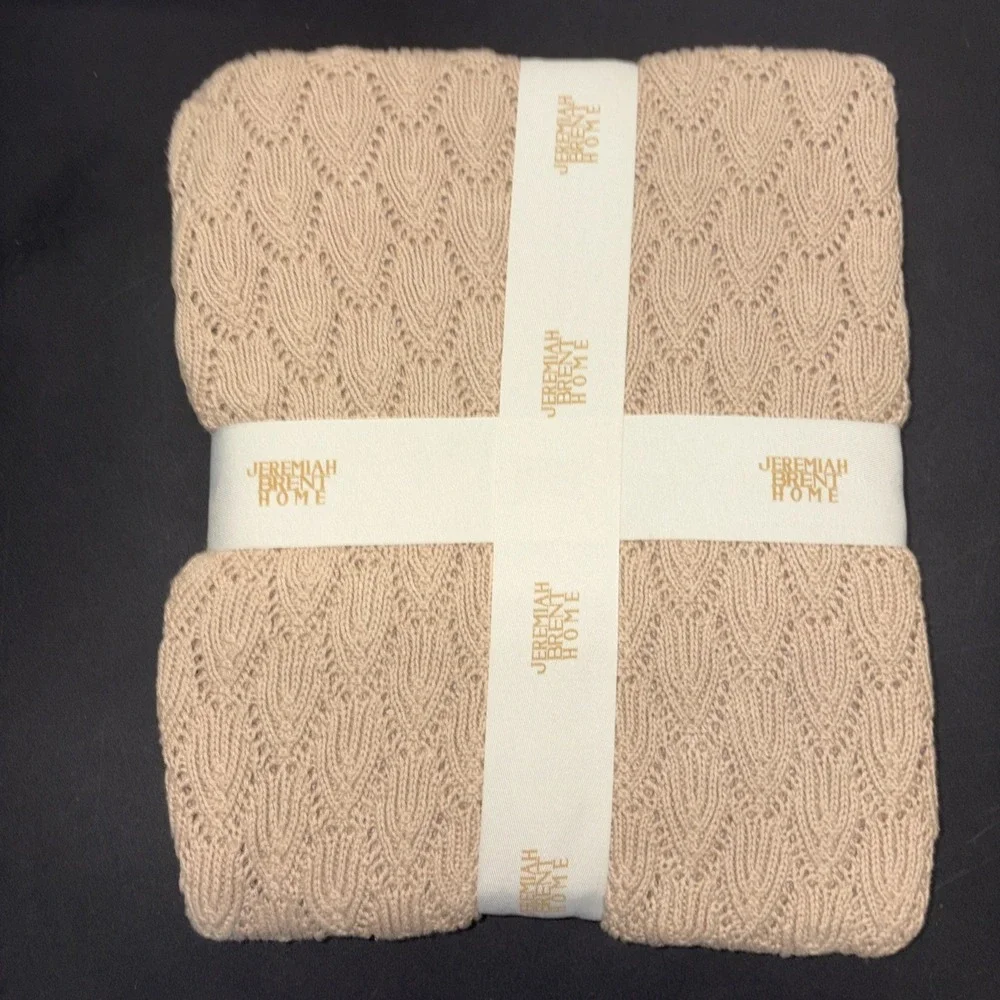 Sand Jeremiah Brent Home 100% Cotton Knitted Pointelle Scallop 50in x 60in 20751